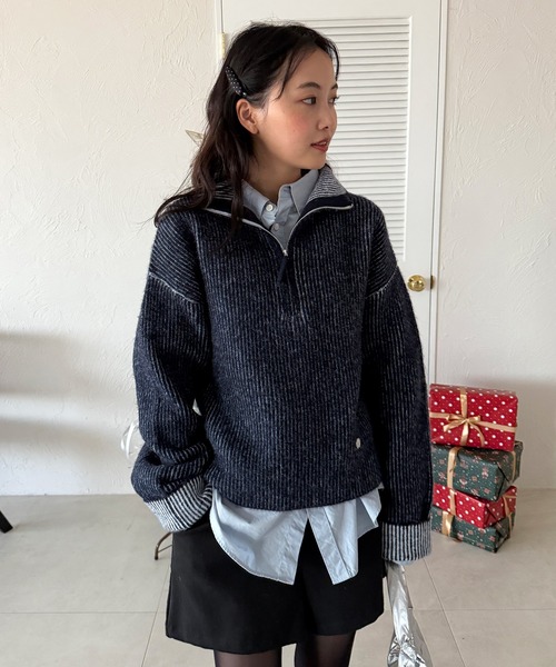 muuet ニット MUHET（ミュエータ） ニット セーター two-tone half-zip knit