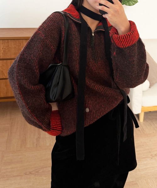 MUHET（ミュエータ） ニット セーター two-tone half-zip knit