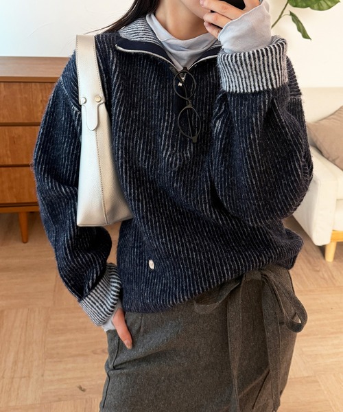 MUHET（ミュエータ） ニット セーター two-tone half-zip knit