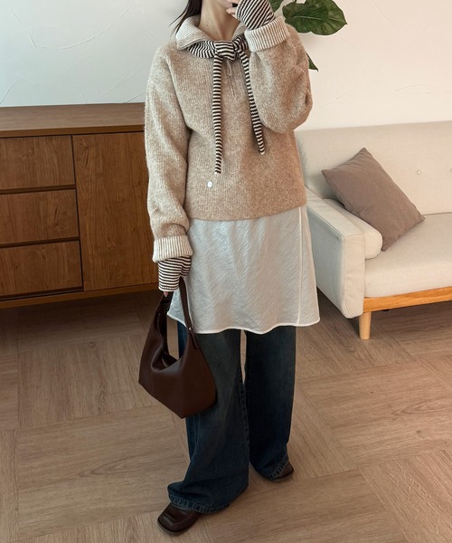 MUHET（ミュエータ） ニット セーター two-tone half-zip knit