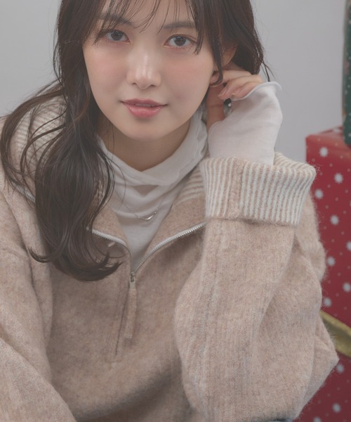 【TAN】美品・ハーフジップニット HALF ZIP NECK PULLOVER NUJOH ニット セーター Half-Zip Ribbed Knit Pullover /ハーフジップ