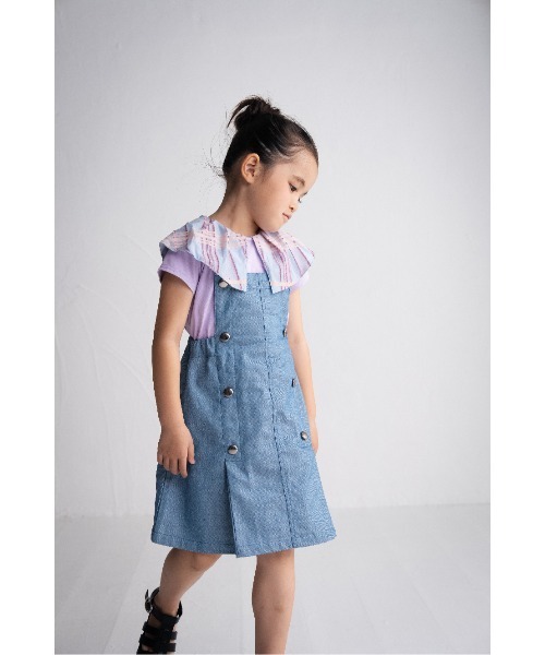 ジャンパースカート ネップデニムマリンジャンパースカート キッズ 子供服 女の子の画像