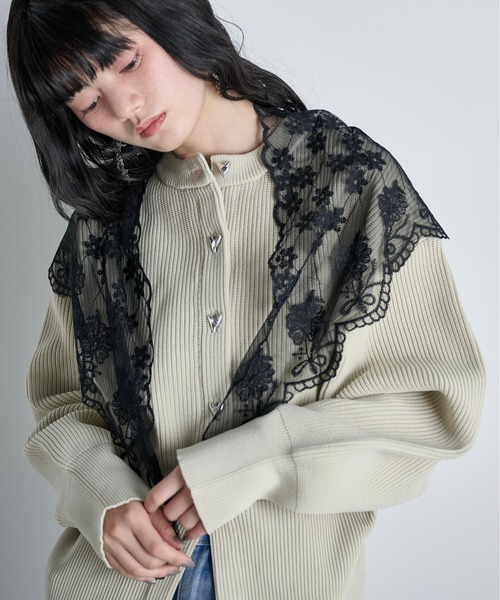 THE Yon スカーフ バンダナ チュールフラワーレーストライアングル