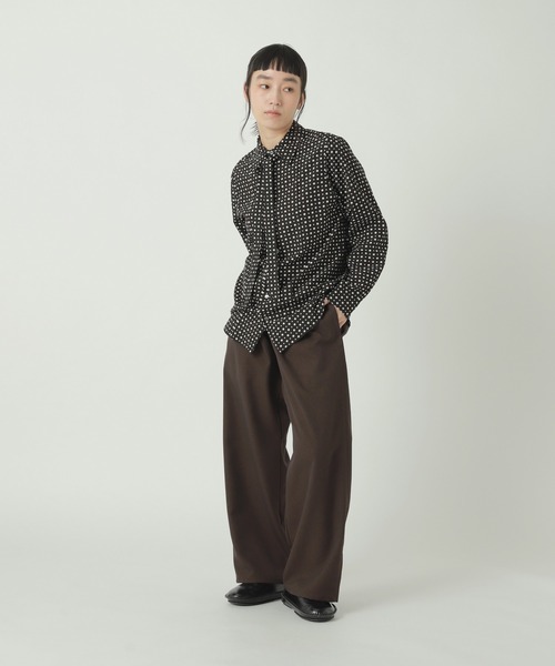 zucca ズッカ 美 細フリル ブラウス　黒　日本製　 N3728 ZUCCa（ズッカ） ブラウス シャツ DOT SQUARE PRINT / S レディース