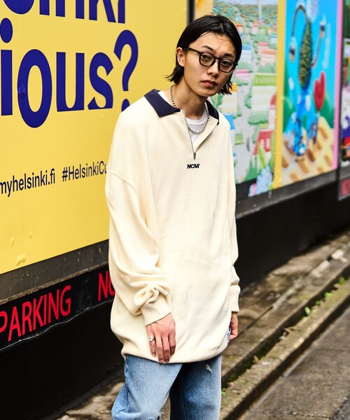 「NCAA」 長袖ニット LARGE グレー メンズ_画像7