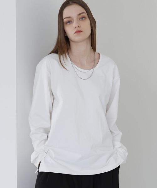 SOCCE tシャツ サイドスリットベーシックUネックコットンロング