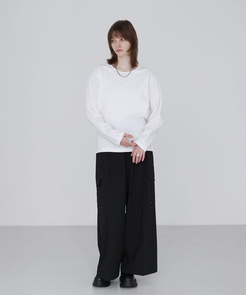 SOCCE tシャツ サイドスリットベーシックUネックコットンロング