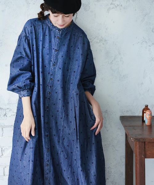 ソウルベリー　新品デニムロングワンピースLL soulberry（ソウルベリー） ワンピース 雨つぶ刺繍のデニムワンピース