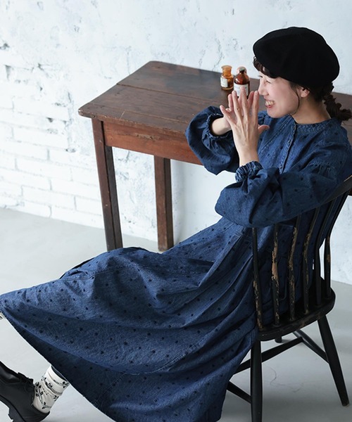 soulberry（ソウルベリー） ワンピース 雨つぶ刺繍のデニムワンピース