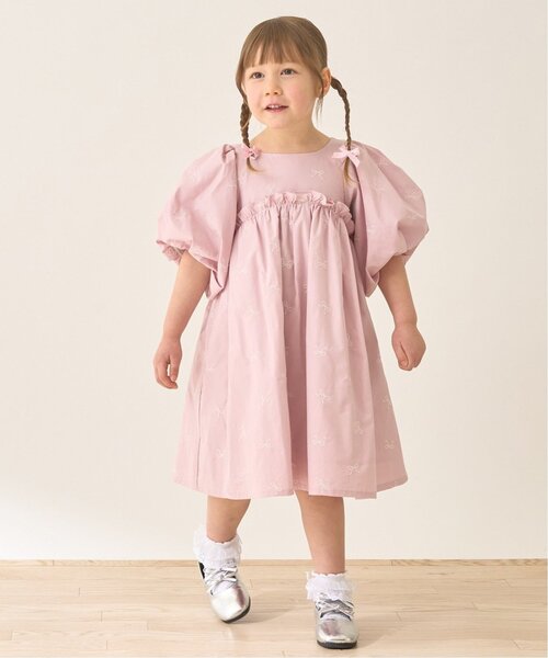 ワンピース リボン刺しゅうふんわりワンピース「子供服」「キッズ