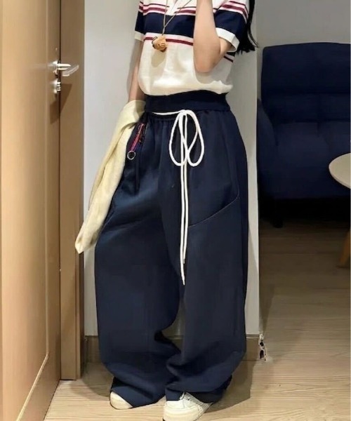 ワイドパンツ スウェットパンツ ジャージ ドローコード付きワイド