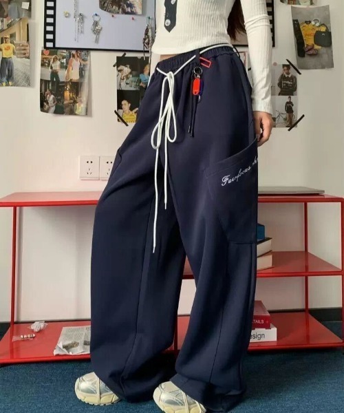 ワイドパンツ スウェットパンツ ジャージ ドローコード付きワイド