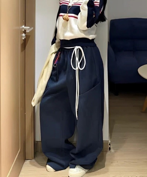 ワイドパンツ スウェットパンツ ジャージ ドローコード付きワイド