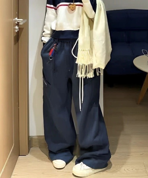 ワイドパンツ スウェットパンツ ジャージ ドローコード付きワイド