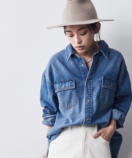 「CHIC STYLE」 長袖シャツ L ブルー レディース_画像2