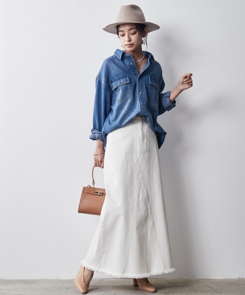 「CHIC STYLE」 長袖シャツ L ブルー レディース_画像4