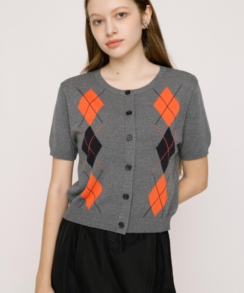 トップス THETOE Marien Argyle Knit SLY（スライ） ニット セーター ARGYLE FRONT BUTTON KNIT TOPS