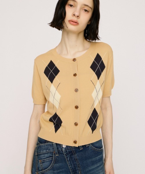 SLY（スライ） ニット セーター ARGYLE FRONT BUTTON KNIT TOPS