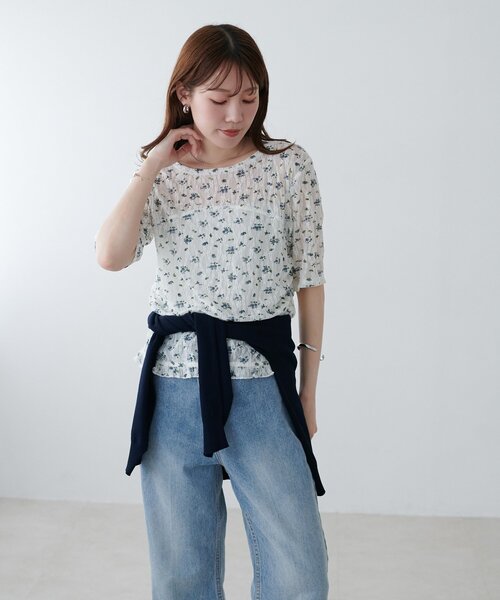 Discoat（ディスコート） tシャツ 半袖 花柄シャーリング半袖プル