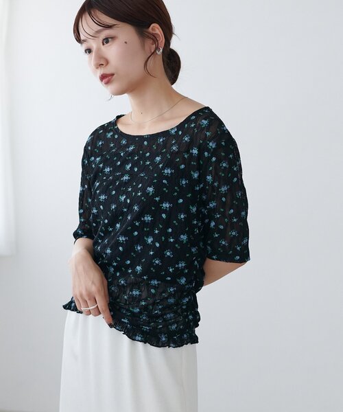 Discoat（ディスコート） tシャツ 半袖 花柄シャーリング半袖プル
