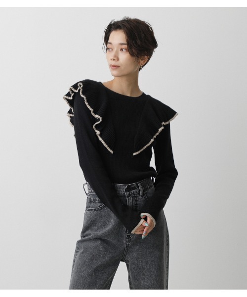 まりりん★アリス＋オリビア★フリルニットトップス AZUL BY MOUSSY（アズールバイマウジー） ニット FRONT FRILLED KNIT