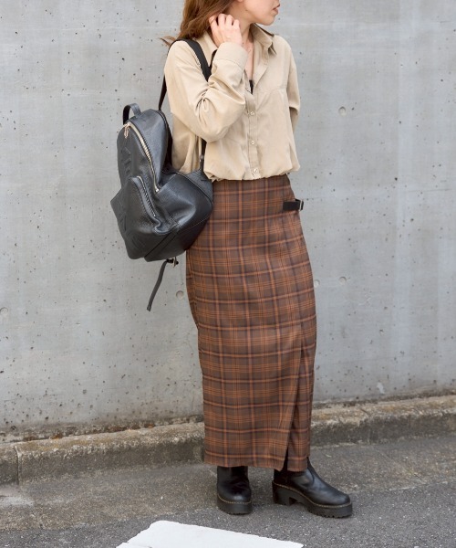 TRIANGLE PALETTE スカート サイドベルトチェック柄Iラインスカート