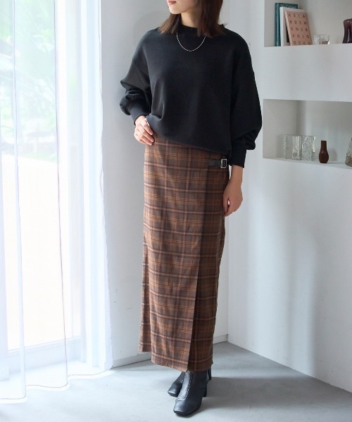 TRIANGLE PALETTE スカート サイドベルトチェック柄Iラインスカート