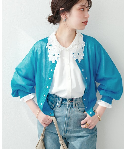 natural couture カーディガン 新色追加 / ドット釦シアー