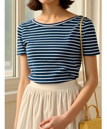 Edit Sheen tシャツ バックオープンボーダーリブカットソー