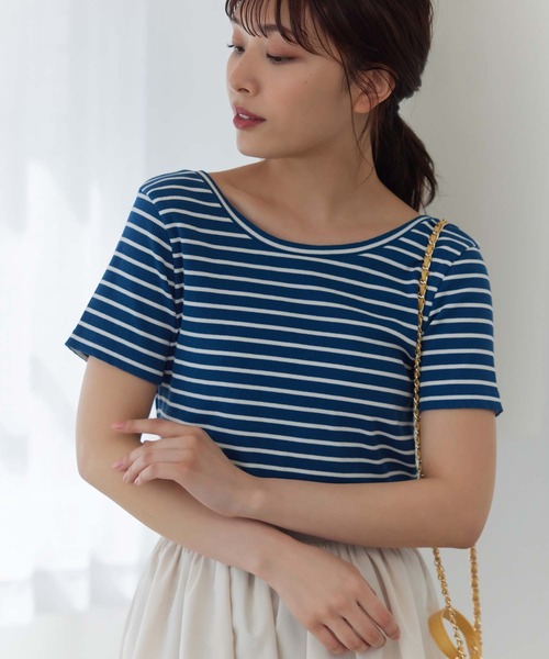 Edit Sheen tシャツ バックオープンボーダーリブカットソー