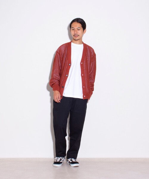 blackmeans クラッシュ加工カーディガン RED 未使用品 OWNESS＞ウール カシミヤ クラッシュ Vネック カーディガン