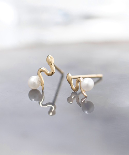 ピアス パール×ニュアンスラインピアス「K10」 レディースの画像