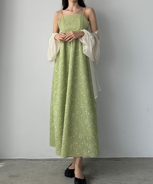 Louere ワンピース ふくれジャガードフレアキャミワンピース「ペチ