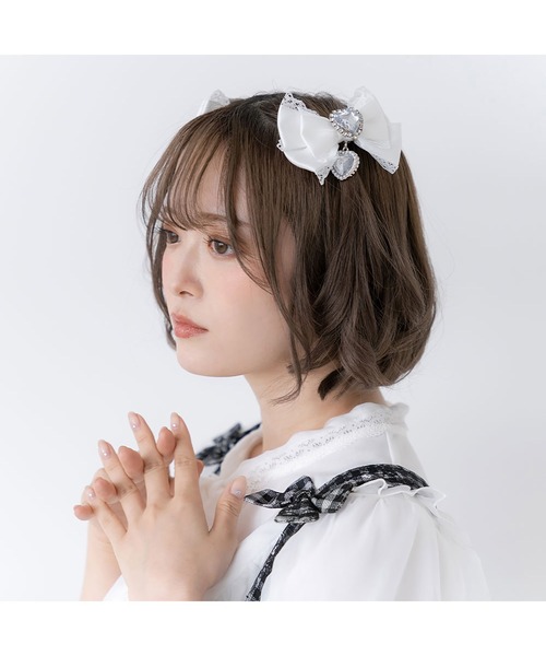 DearMyLove キラキラハートビジューレース2個セットリボンクリップ