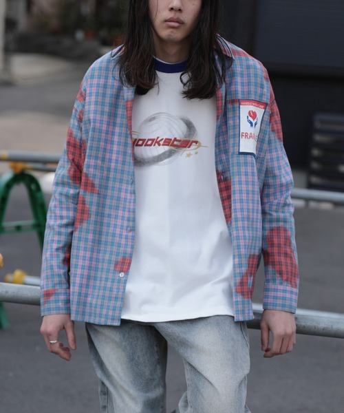 シャツ HOOK -original- 配色タイダイ染めチェック柄長袖シャツ メンズ