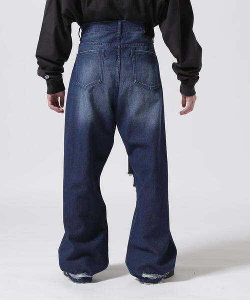 LUSOR ルーソル DESTROY DENIM デストロイデニム UNSSSDK01-B L Indigo ワイド ジーンズ パンツ ジップフライ ボトムス【中古】【LUSOR】 LUSOR ジーンズ LUSOR（ルーソル）DESTROY DENIM デストロイデニム