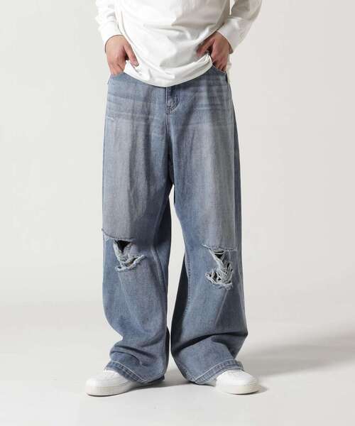 LUSOR ルーソル DESTROY DENIM デストロイデニム UNSSSDK01-B L Indigo ワイド ジーンズ パンツ ジップフライ ボトムス【中古】【LUSOR】 LUSOR ジーンズ LUSOR（ルーソル）DESTROY DENIM デストロイデニム