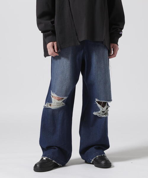LUSOR ルーソル DESTROY DENIM デストロイデニム UNSSSDK01-B L Indigo ワイド ジーンズ パンツ ジップフライ ボトムス【中古】【LUSOR】 LUSOR ジーンズ LUSOR（ルーソル）DESTROY DENIM デストロイデニム