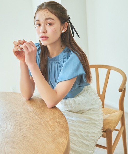 mysty woman ブラウス シャツ バルーンスリーブギャザーブラウス
