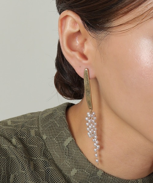 Kana ピアス メタル パール コンビ ライン ボリューム ピアス 結婚式 