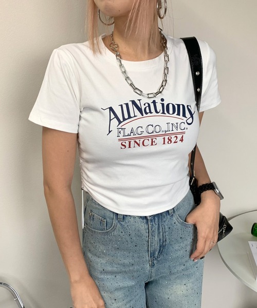 大注目 non-hedge サイドタックロゴクロップド丈半袖Tシャツ tシャツ その他