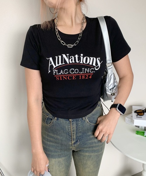 non-hedge tシャツ サイドタックロゴクロップド丈半袖Tシャツ