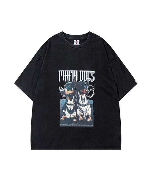tシャツ HOOK -original- マフィアわんこプリントウォッシュ半袖TEE