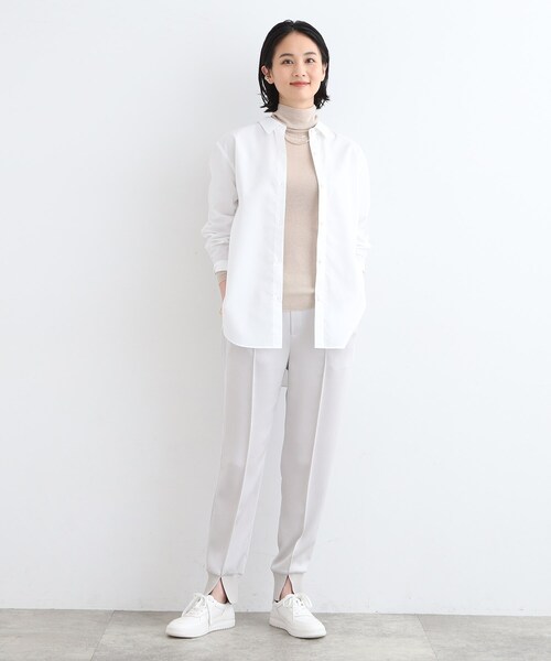 ルビ子様ホワイトシャツ INDIVI ブラウス シャツ 「コットンライク」オーバーシャツ