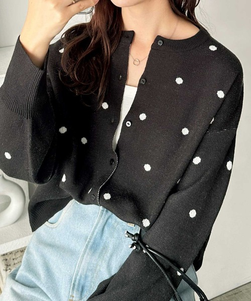 GeeRA（ジーラ） カーディガン ドットジャガードクルーネックニット