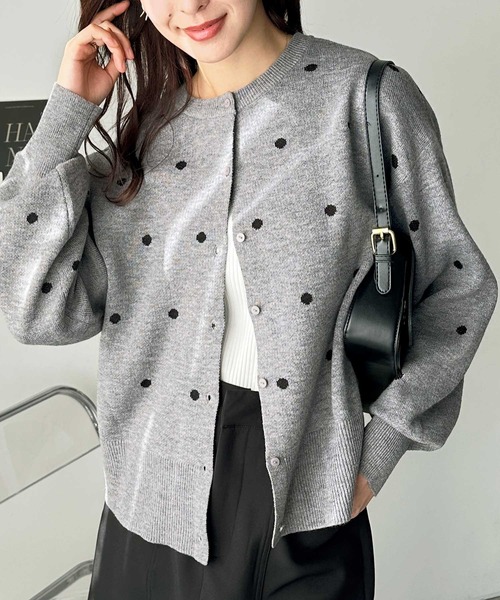 GeeRA（ジーラ） カーディガン ドットジャガードクルーネックニット