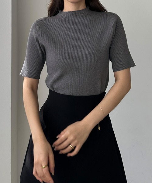 Louere ニット セーター ボトルネック半袖リブニット レディース