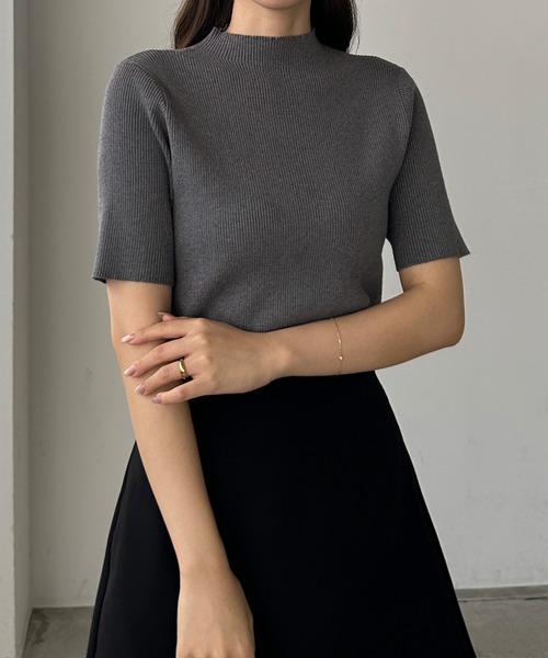 Louere ニット セーター ボトルネック半袖リブニット レディース