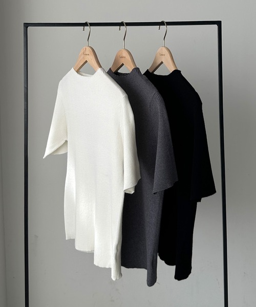 FENNEL ❣️ブラック リブ編み 半袖ニット　新品未使用　ぽっぽ ELFRANK ニット セーター ショート丈メッシュ透かし編みニット