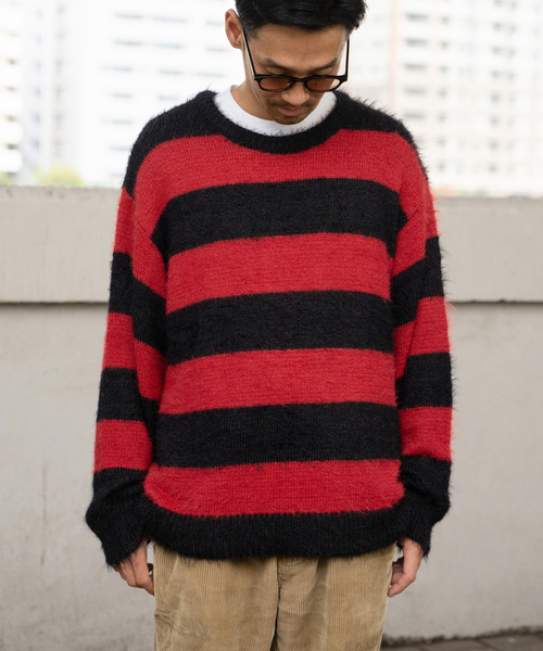 VENCE EXCHANGE セーター ニット ボーダーシャギークルーネックニット